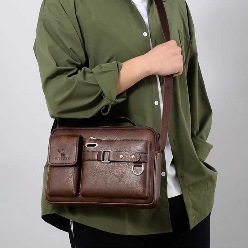 Men'S Shoulder Briefcase Bag PU Leather Handbags Cross Messenger Business Tote Boston Breifcases Square Small Crossbody Bag Male Men'S Shoulder Briefcase Bag PU Leather Handbags Cross Messenger Business Tote Boston Breifcases Square Small Crossbody Bag Male