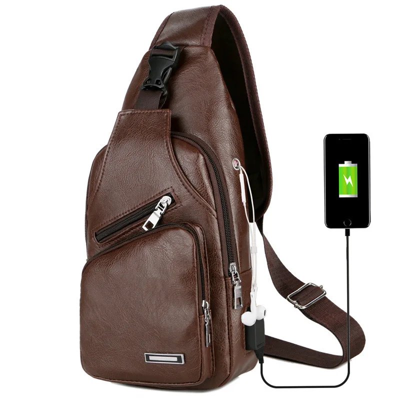 Men Creative Usb Charging Chest Bag Casual Retro Pu Shoulder Bag Outdoor Riding Sports Travel Crossbody Bag