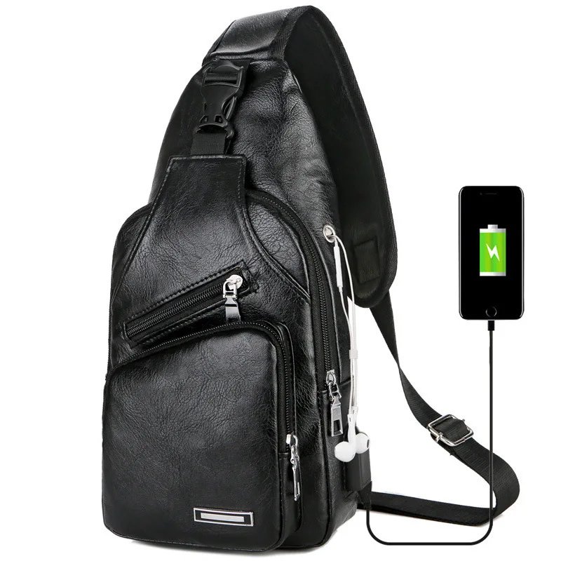 Men Creative Usb Charging Chest Bag Casual Retro Pu Shoulder Bag Outdoor Riding Sports Travel Crossbody Bag