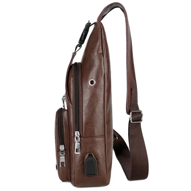 Men Creative Usb Charging Chest Bag Casual Retro Pu Shoulder Bag Outdoor Riding Sports Travel Crossbody Bag