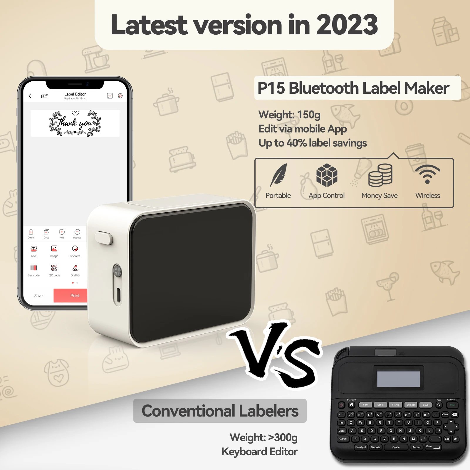 P15 Thermal Label Printer Similar as D11 D110 D101 Marklife P15 Mini Label Maker Handheld Label Machine with Adhesive Label Tape