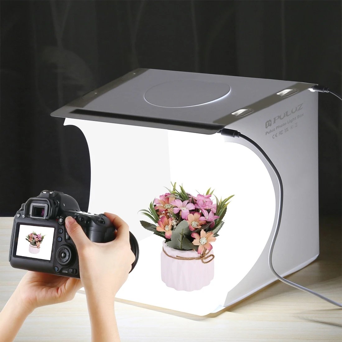 PULUZ 20cm Mini 2 LED Panels Folding Portable 1100LM Light Photo Lighting Studio Shooting Tent Box Kit with 6 Colors Backdrops