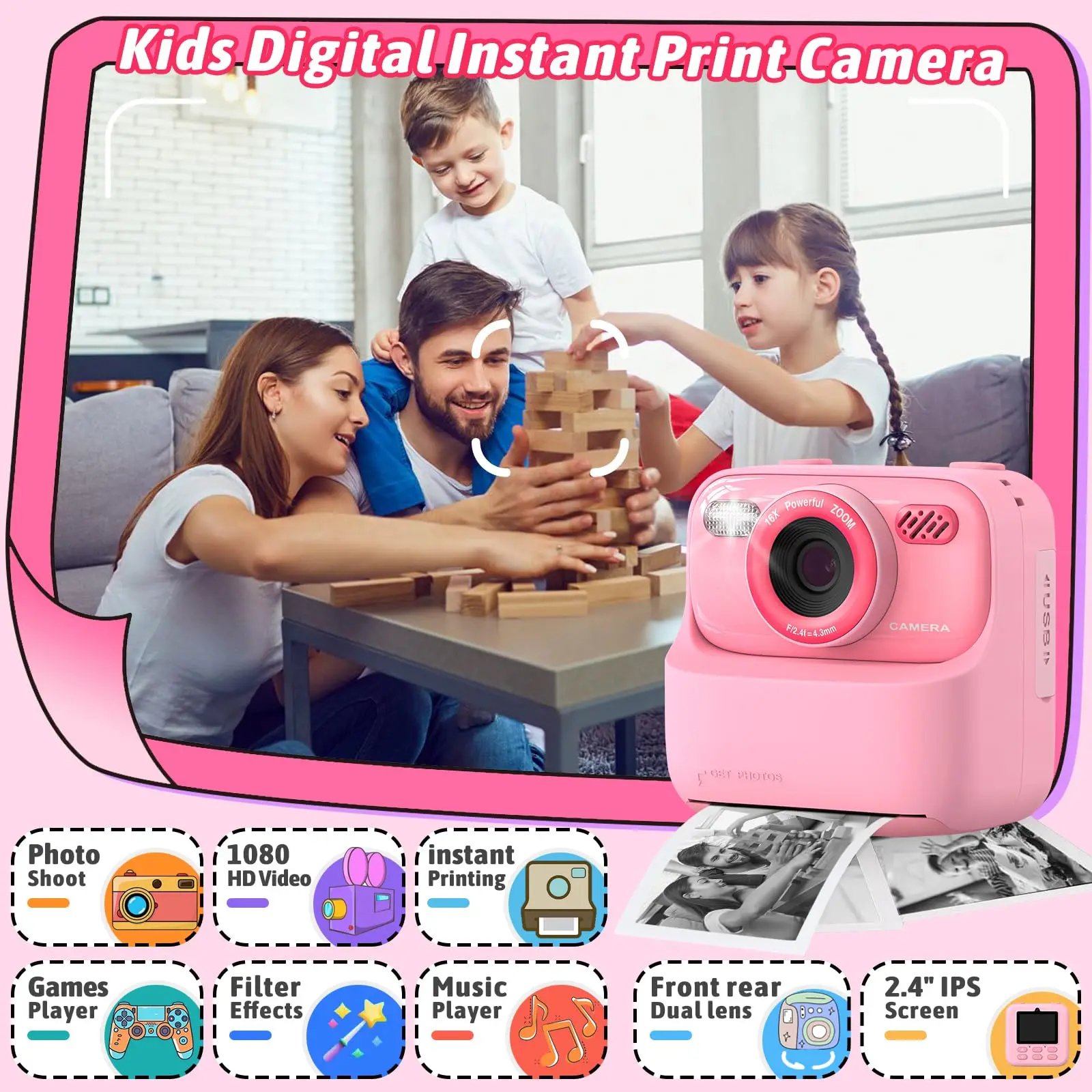 Upgrade Kids Camera Instant 1080P HD Dual Lens Selfie Digital Camera for Girls Boys Christmas Birthday Gifts Toys With 32G Print Upgrade Kids Camera Instant 1080P HD Dual Lens Selfie Digital Camera for Girls Boys Christmas Birthday Gifts Toys With 32G Print
