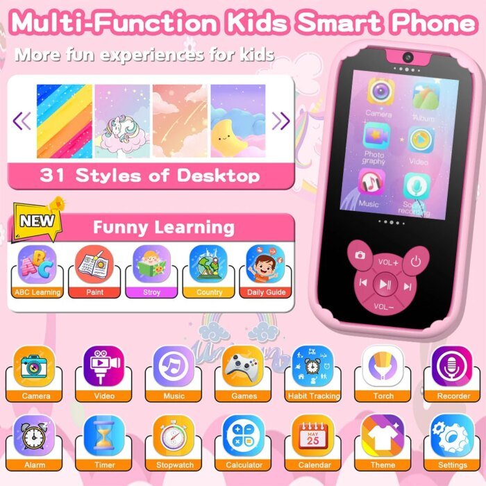 Kids Smart Phone Educational Toys Dual Camera Music Player Baby Phone With 8G Memro Game Learning for Age 3-12 Brithday Gifts - Image 2
