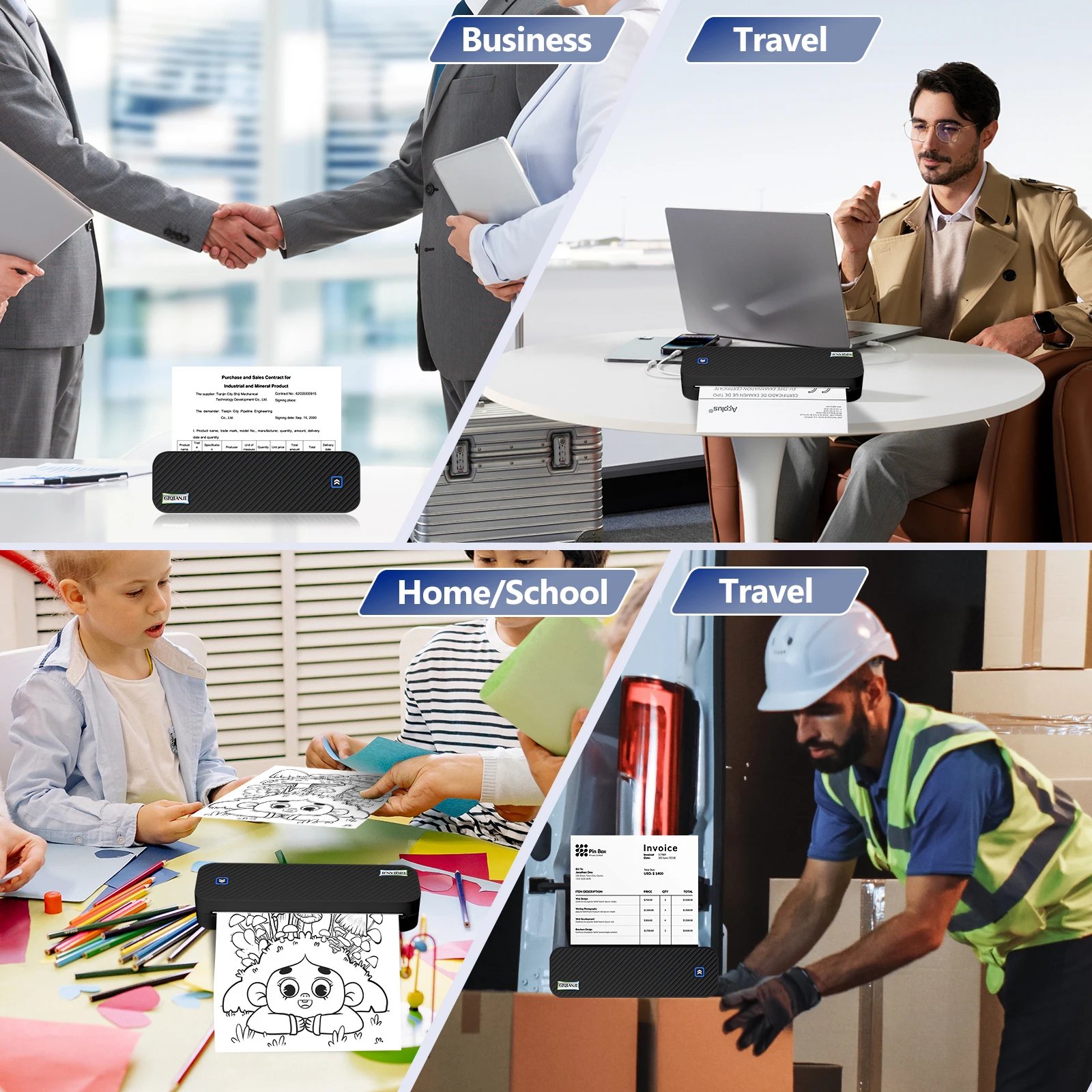 Inkless Portable A4 Thermal Printer Bluetooth PDF Excel Word Document Printing Machine Paper Roll For Office Work Home School