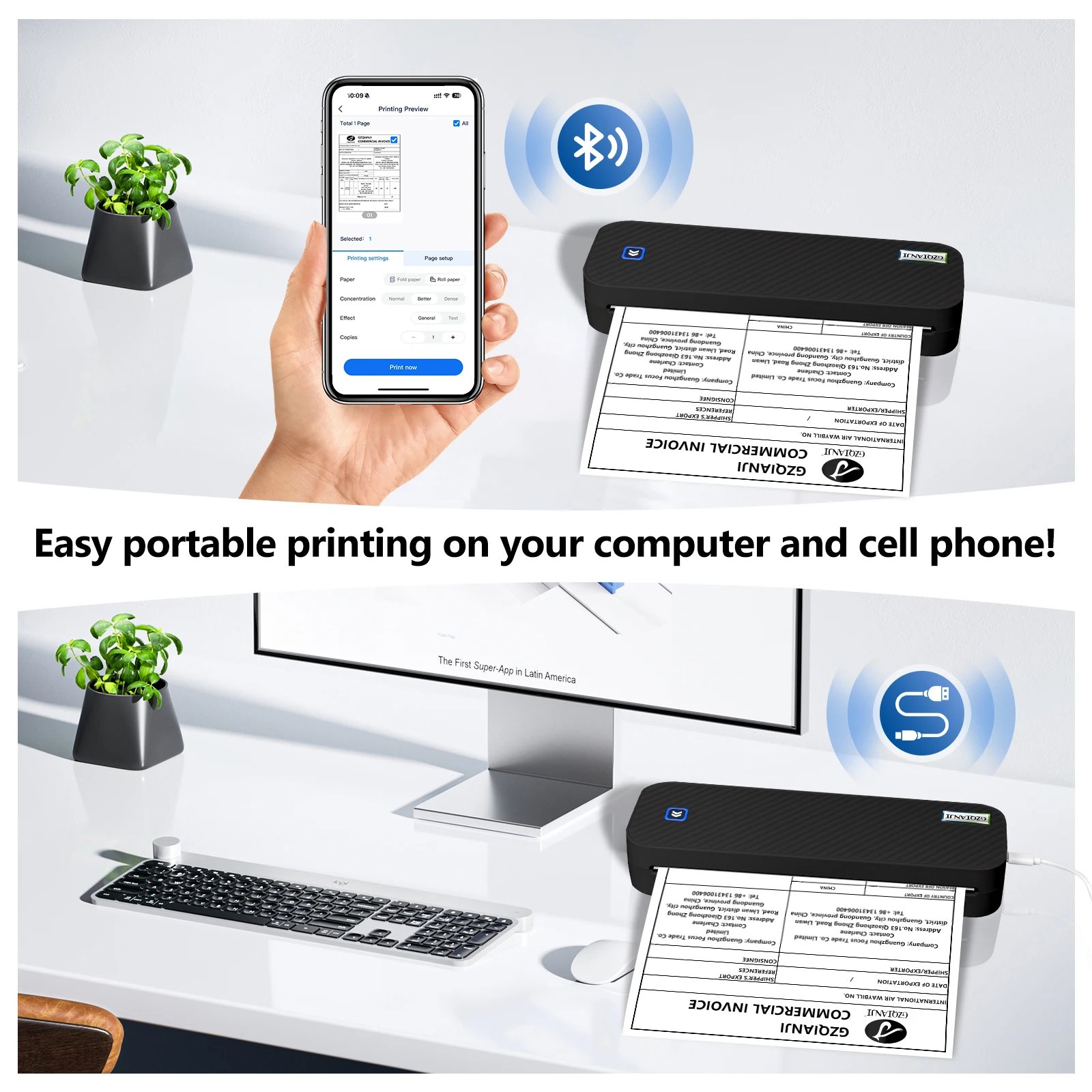 Inkless Portable A4 Thermal Printer Bluetooth PDF Excel Word Document Printing Machine Paper Roll For Office Work Home School
