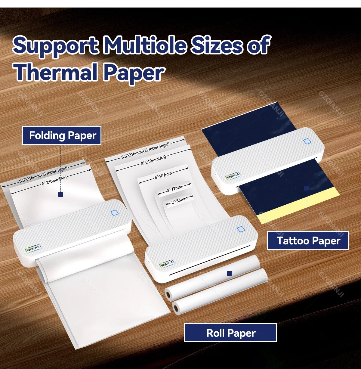 Inkless Portable A4 Thermal Printer Bluetooth PDF Excel Word Document Printing Machine Paper Roll For Office Work Home School