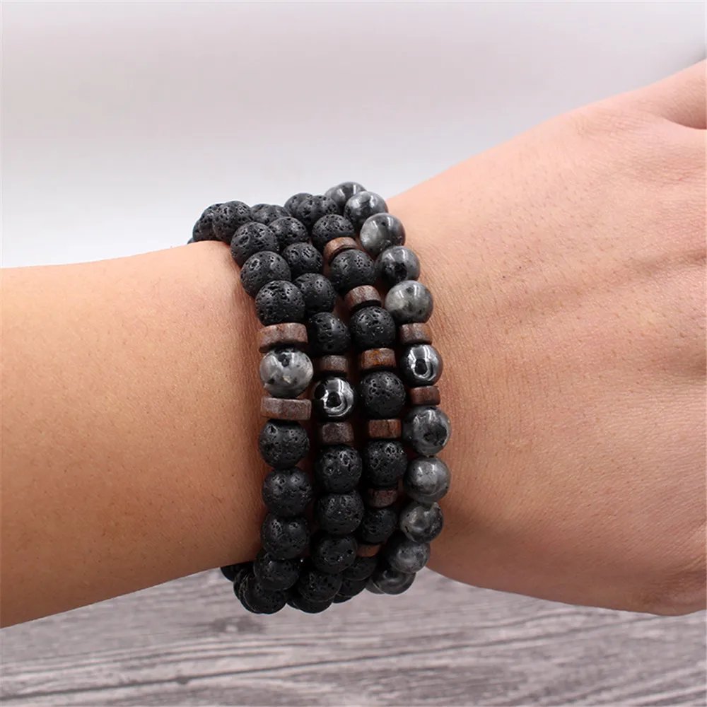 Volcanic Stone Bracelet for Men Lava Wooden Beads Bracelet Tibetan Buddha Wrist Chain Women Men Jewelry Gift New Bracelets