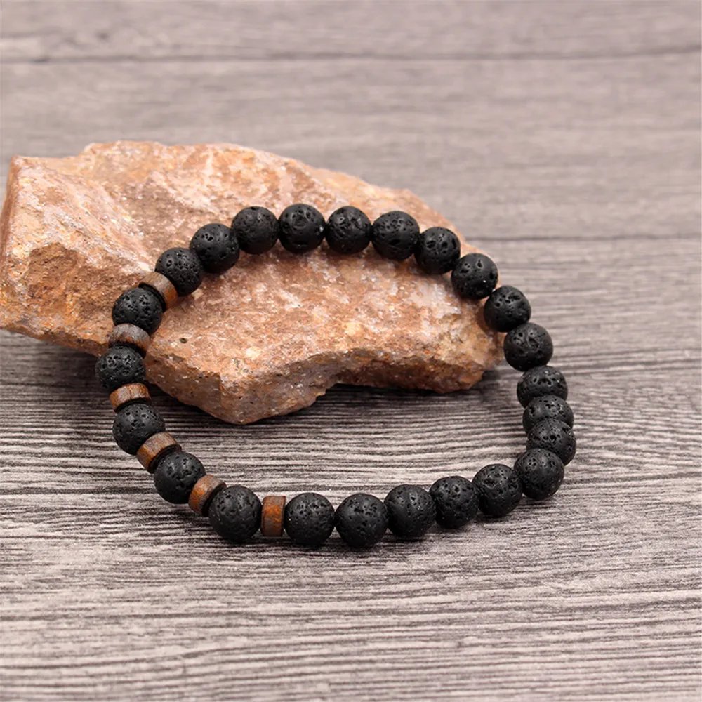 Volcanic Stone Bracelet for Men Lava Wooden Beads Bracelet Tibetan Buddha Wrist Chain Women Men Jewelry Gift New Bracelets