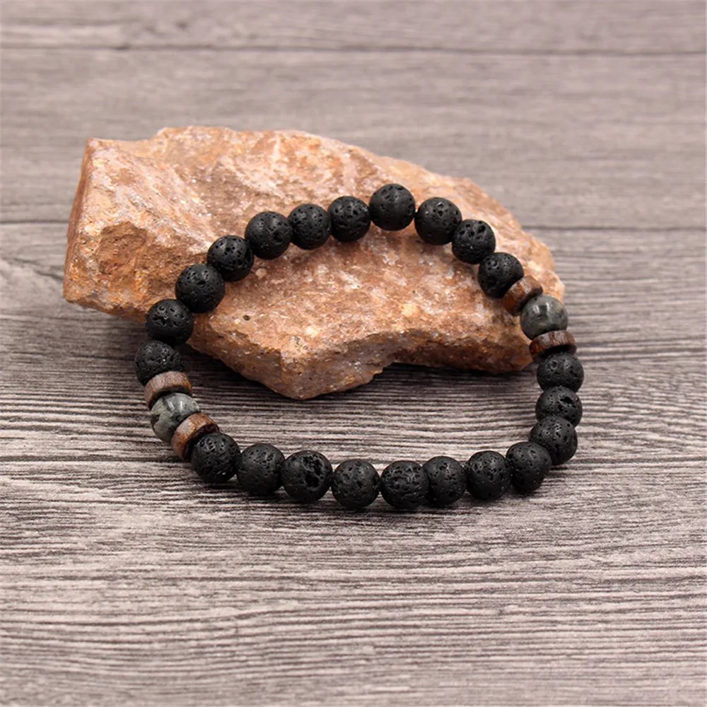 Volcanic Stone Bracelet for Men Lava Wooden Beads Bracelet Tibetan Buddha Wrist Chain Women Men Jewelry Gift New Bracelets