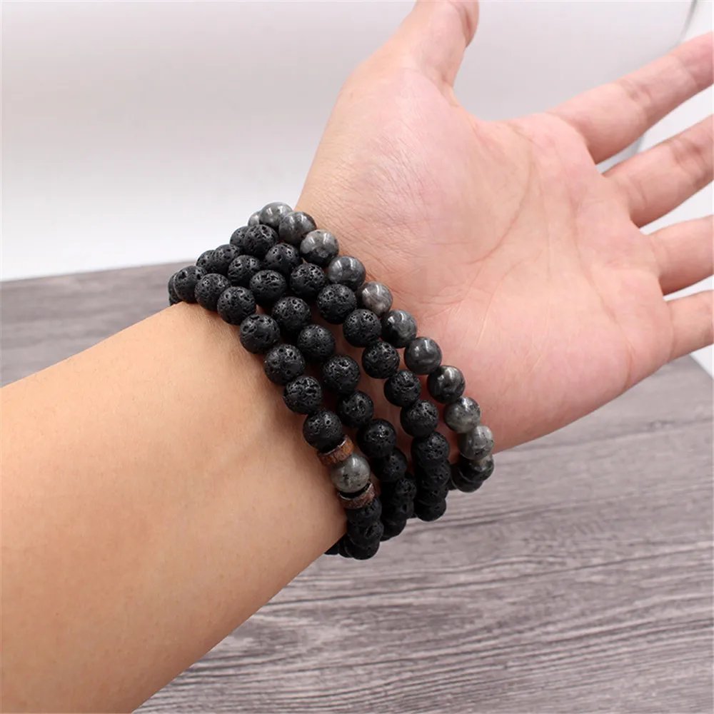 Volcanic Stone Bracelet for Men Lava Wooden Beads Bracelet Tibetan Buddha Wrist Chain Women Men Jewelry Gift New Bracelets