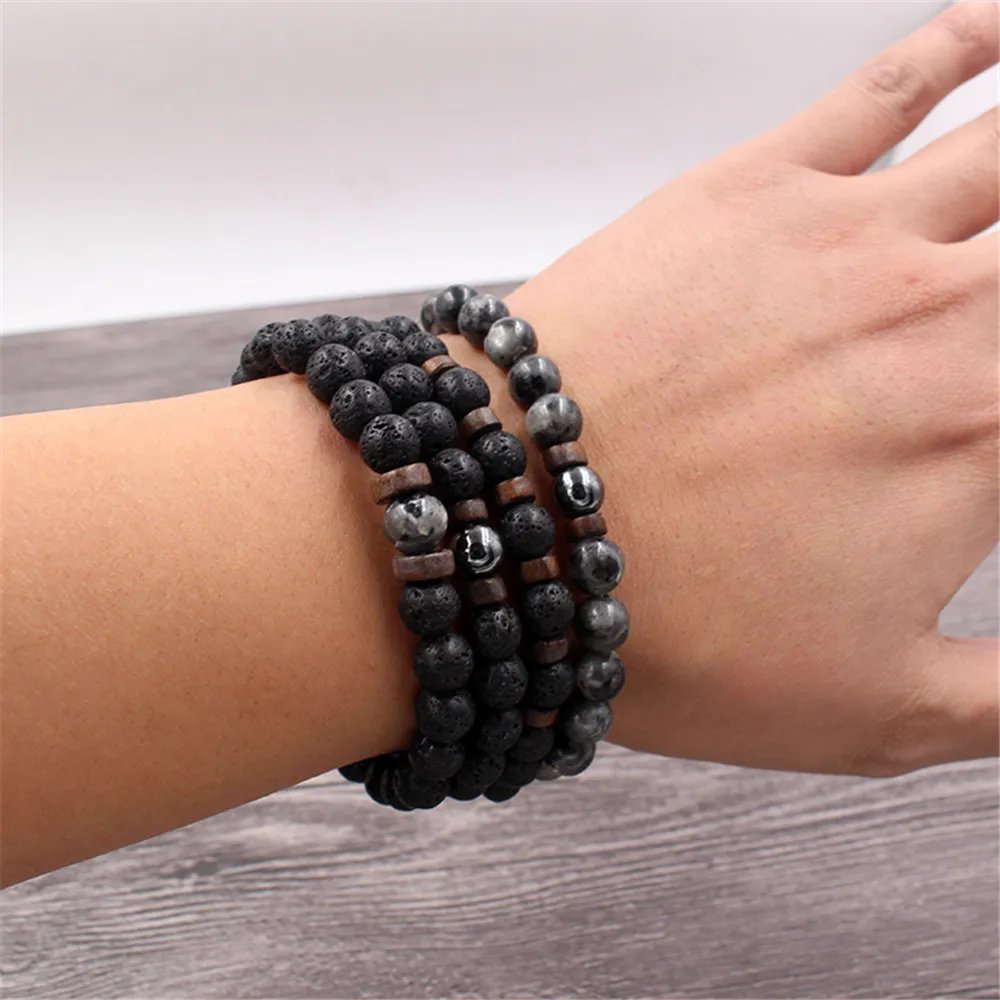 Volcanic Stone Bracelet for Men Lava Wooden Beads Bracelet Tibetan Buddha Wrist Chain Women Men Jewelry Gift New Bracelets
