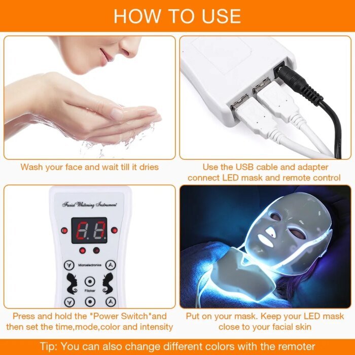 7 Colors LED Facial Mask with Neck LED Light Photon Mask Skin Rejuvenation Anti Acne Beauty Device Face Lifting Firm Massager - Image 5