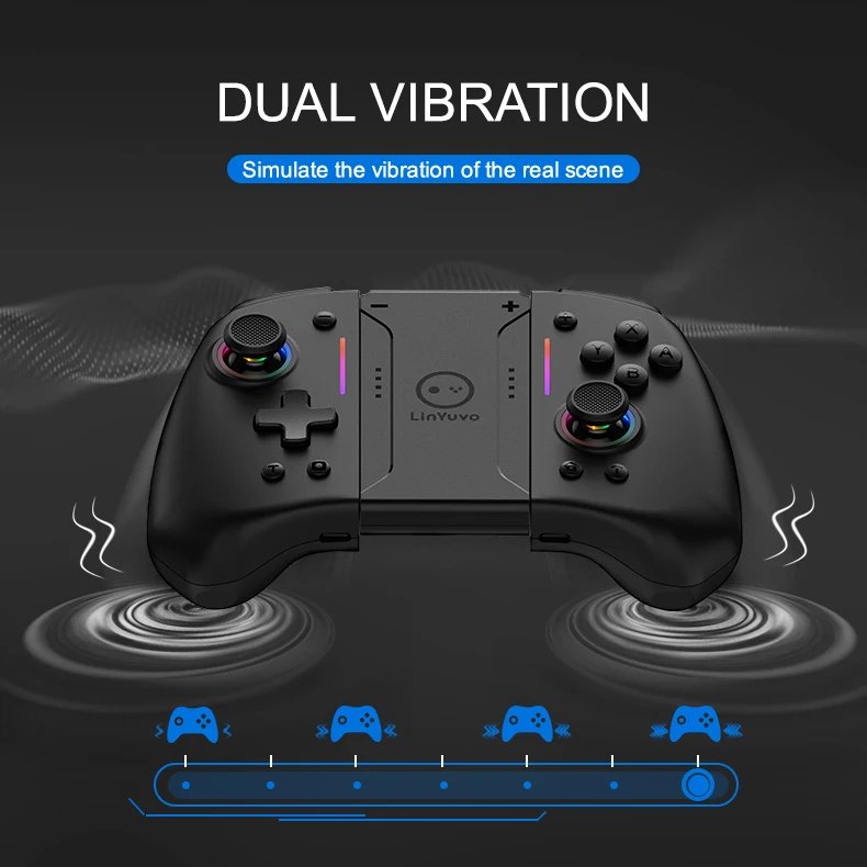 LinYuvo KS42 Meteor Light Wireless Joy-pad with 8 Color RGB Lights for Switch/Lite/OLED, with Programmable,,Turbo & Vibration