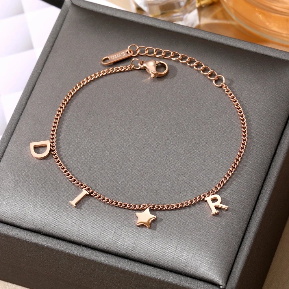 Korea New Fashion Letter Star Pendant Bracelet Woman Simple Vintage Stainless Steel Bracelet Luxury Jewelry Accessories Gifts