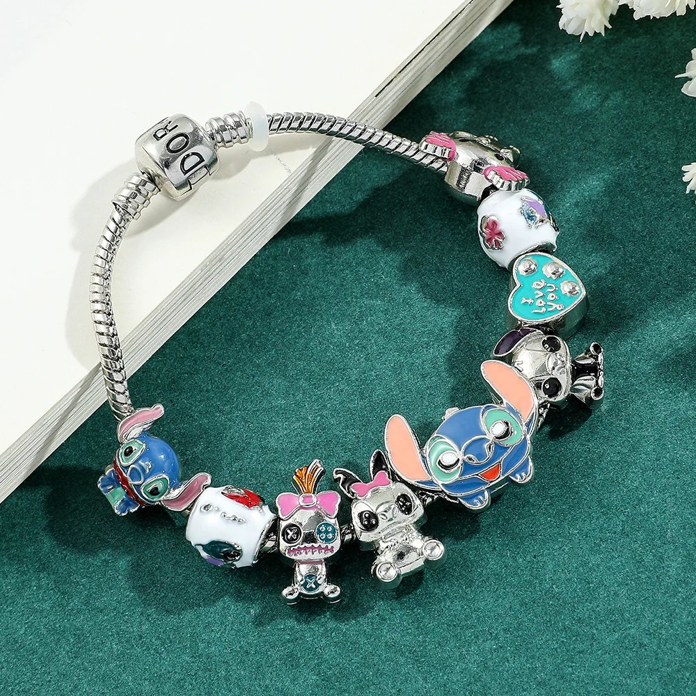 Disney Anime Lilo and Stitch Bracelet Cute Cartoon Stitch Beads Hand Chain for Women Girls DIY Bangle Jewelry Accessories
