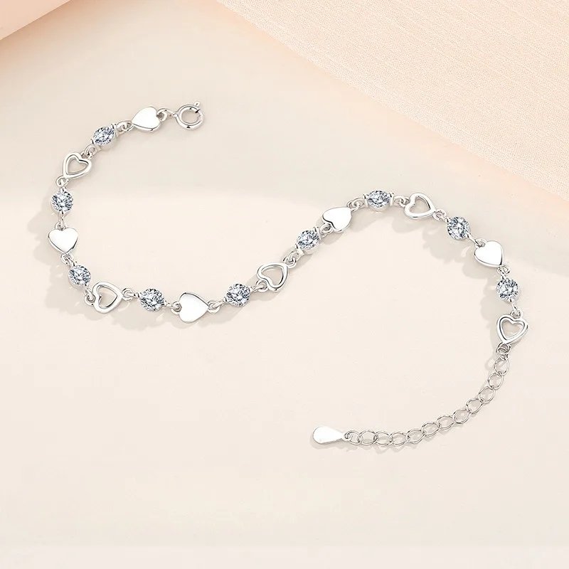 925 Sterling Silver Heart Shaped Bracelet For Women Retro Korean Versatile Zircon Charm Bracelets Original Party Jewelry Gifts