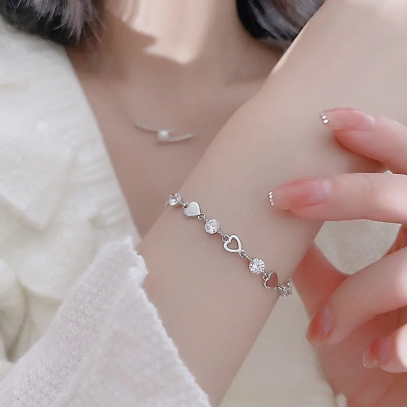 925 Sterling Silver Heart Shaped Bracelet For Women Retro Korean Versatile Zircon Charm Bracelets Original Party Jewelry Gifts 925 Sterling Silver Heart Shaped Bracelet For Women Retro Korean Versatile Zircon Charm Bracelets Original Party Jewelry Gifts