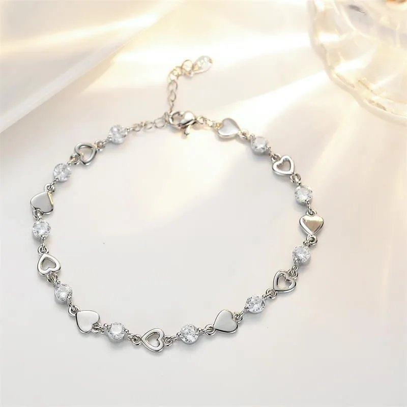 925 Sterling Silver Heart Shaped Bracelet For Women Retro Korean Versatile Zircon Charm Bracelets Original Party Jewelry Gifts 925 Sterling Silver Heart Shaped Bracelet For Women Retro Korean Versatile Zircon Charm Bracelets Original Party Jewelry Gifts