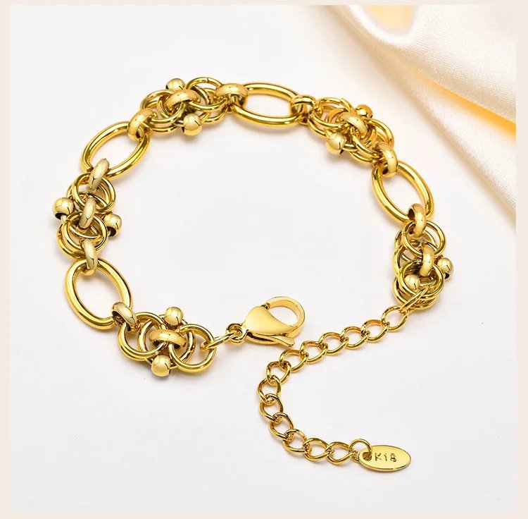 Statement Stainless Steel Chain Bracelet for Women, Vantage 18k Gold Plated Elegant Jewerlry