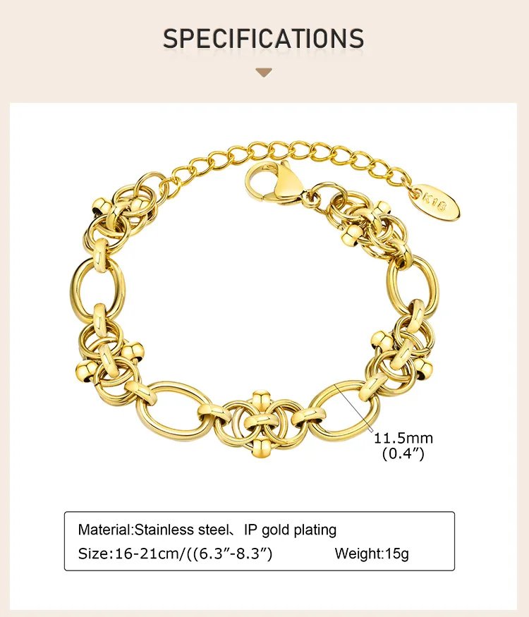 Statement Stainless Steel Chain Bracelet for Women, Vantage 18k Gold Plated Elegant Jewerlry