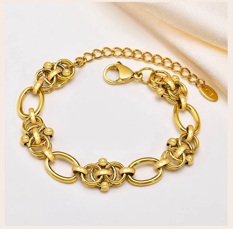Statement Stainless Steel Chain Bracelet for Women, Vantage 18k Gold Plated Elegant Jewerlry