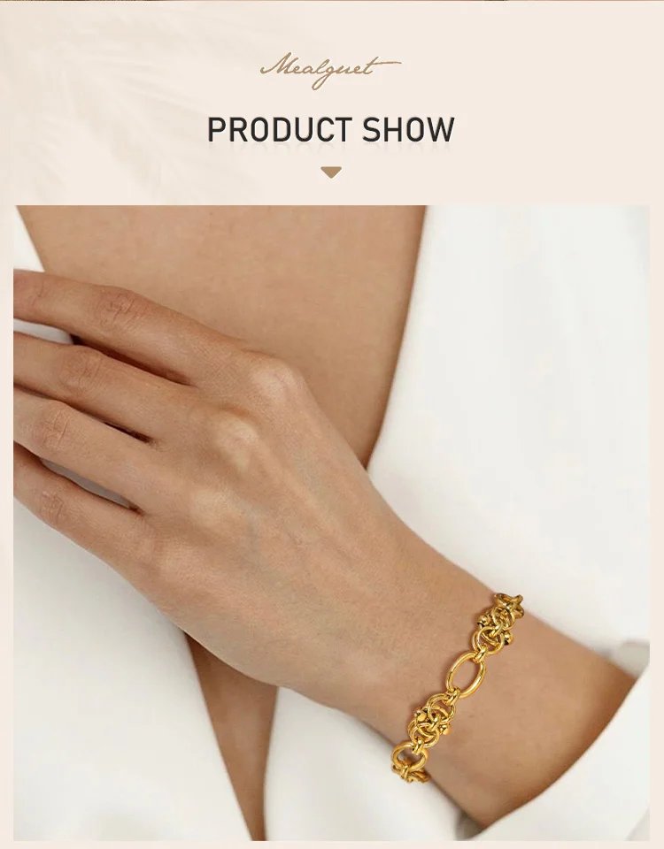Statement Stainless Steel Chain Bracelet for Women, Vantage 18k Gold Plated Elegant Jewerlry