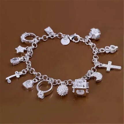 Silver Fashion Thirteen Pendant Bracelet Women's Multi-Element Jewelry