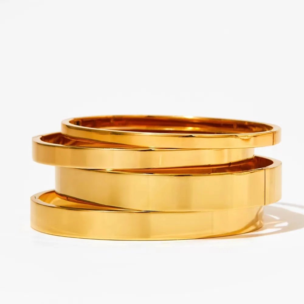 Waterproof Stainless Steel Oval Smooth Bracelet Bangle Women Minimalist 18k Gold Color Charm Jewelry Gifts Wholesale