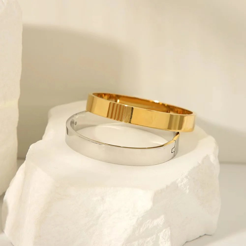 Waterproof Stainless Steel Oval Smooth Bracelet Bangle Women Minimalist 18k Gold Color Charm Jewelry Gifts Wholesale