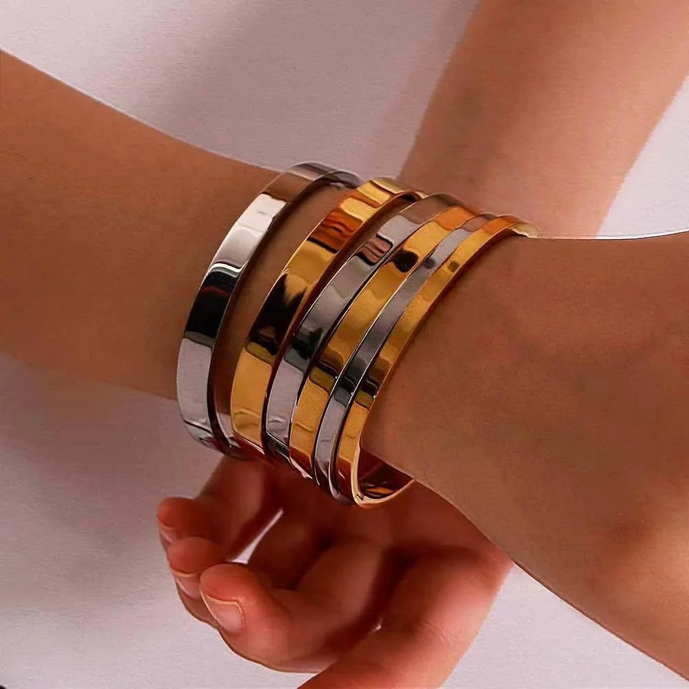 Waterproof Stainless Steel Oval Smooth Bracelet Bangle Women Minimalist 18k Gold Color Charm Jewelry Gifts Wholesale
