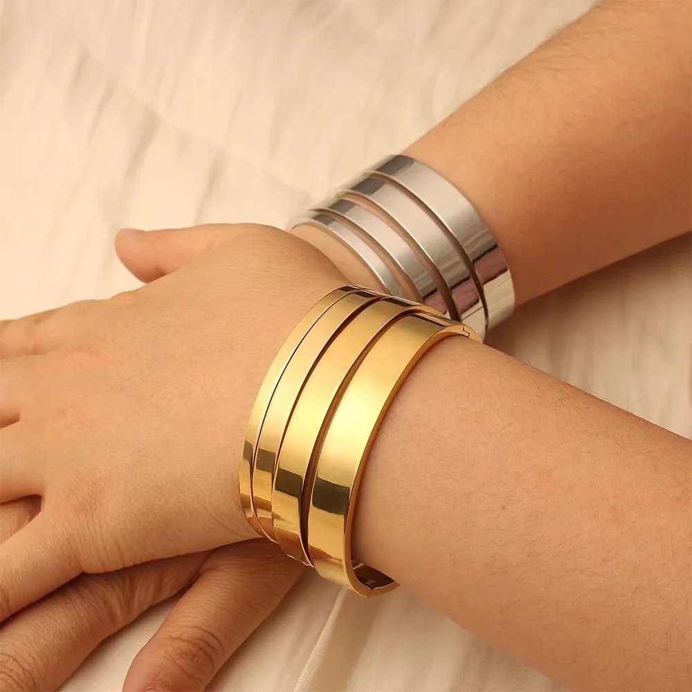 Waterproof Stainless Steel Oval Smooth Bracelet Bangle Women Minimalist 18k Gold Color Charm Jewelry Gifts Wholesale