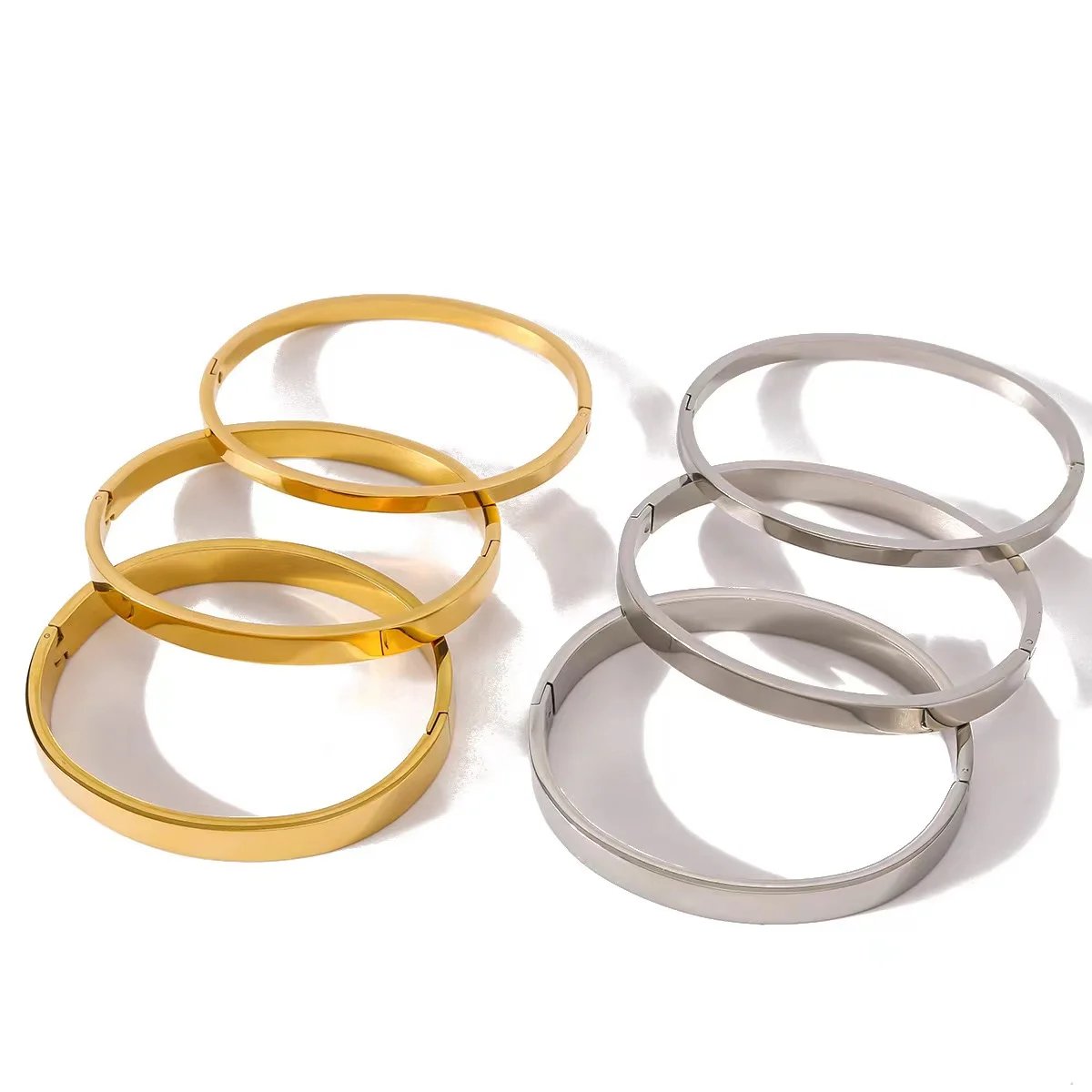 Waterproof Stainless Steel Oval Smooth Bracelet Bangle Women Minimalist 18k Gold Color Charm Jewelry Gifts Wholesale