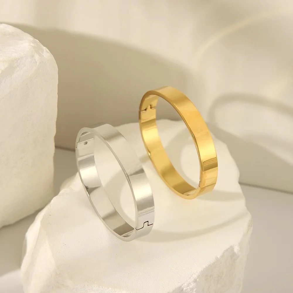 Waterproof Stainless Steel Oval Smooth Bracelet Bangle Women Minimalist 18k Gold Color Charm Jewelry Gifts Wholesale