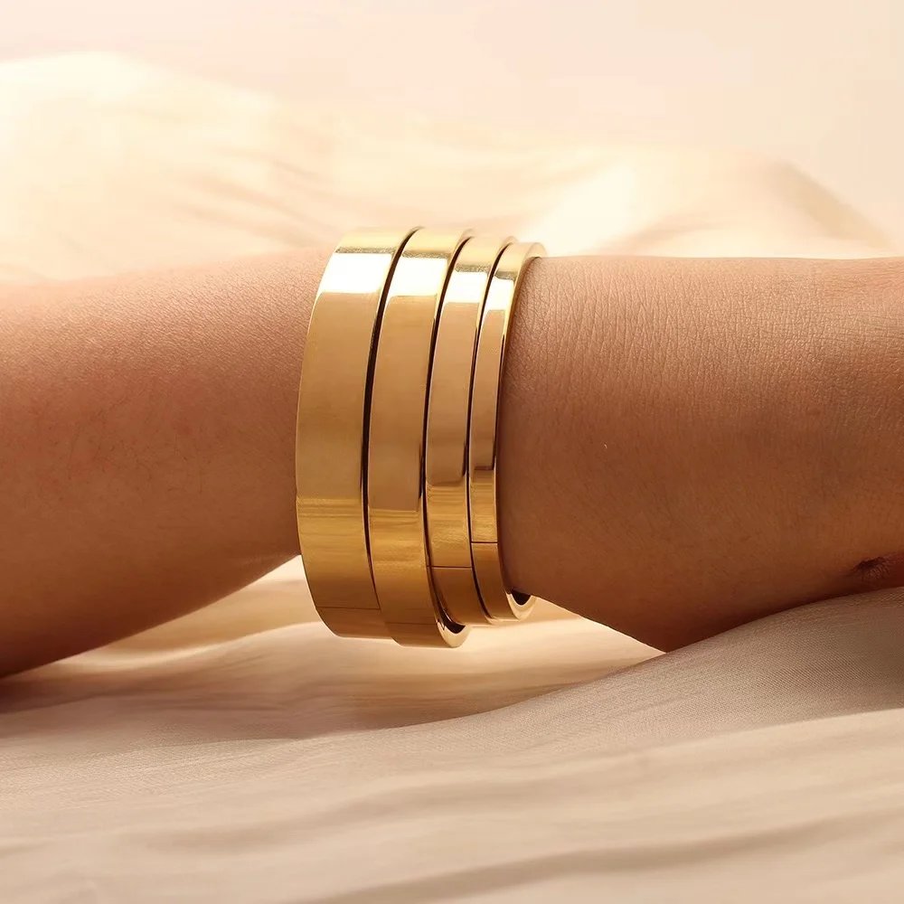 Waterproof Stainless Steel Oval Smooth Bracelet Bangle Women Minimalist 18k Gold Color Charm Jewelry Gifts Wholesale
