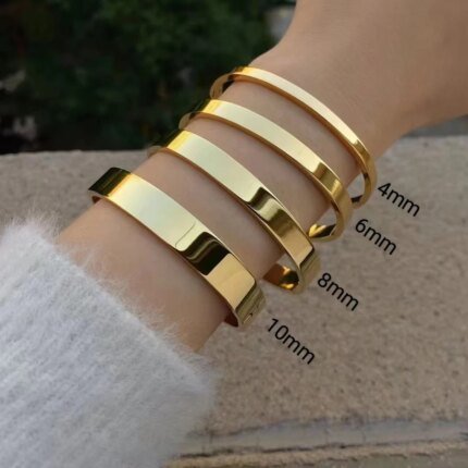 Waterproof Stainless Steel Oval Smooth Bracelet Bangle Women Minimalist 18k Gold Color Charm Jewelry Gift