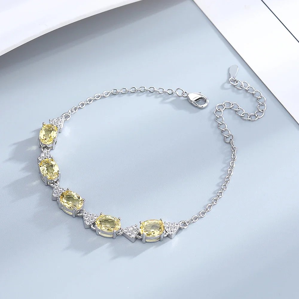 Female Topaz Bracelets 925 Sterling Silver Deep Sapphire Color Gemstone Bracelet for Student Girl Birthday Gift
