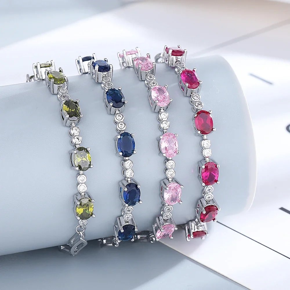 Female Topaz Bracelets 925 Sterling Silver Deep Sapphire Color Gemstone Bracelet for Student Girl Birthday Gift