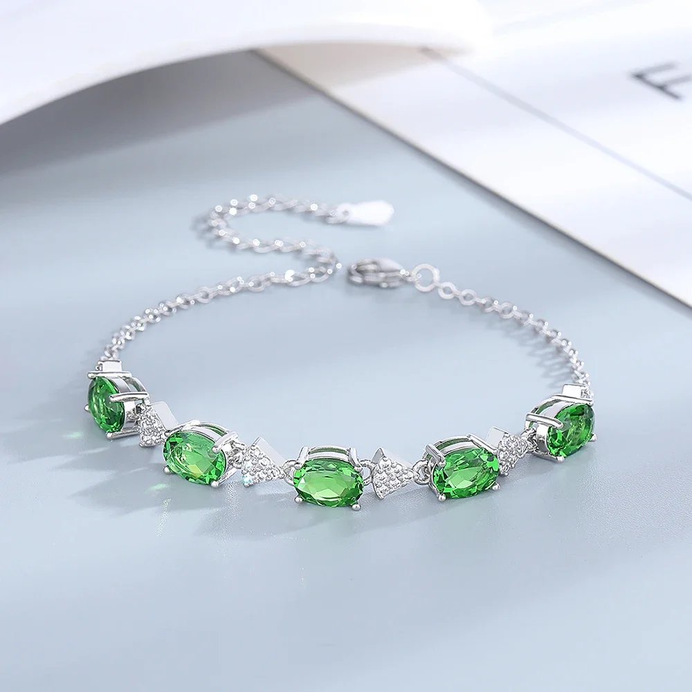Female Topaz Bracelets 925 Sterling Silver Deep Sapphire Color Gemstone Bracelet for Student Girl Birthday Gift