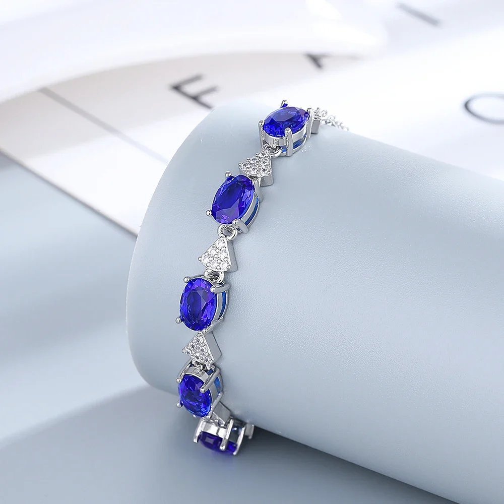 Female Topaz Bracelets 925 Sterling Silver Deep Sapphire Color Gemstone Bracelet for Student Girl Birthday Gift