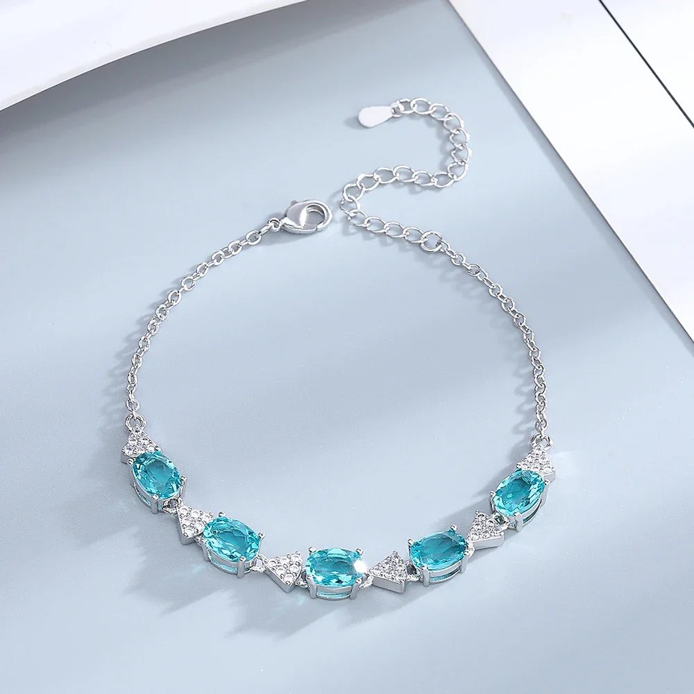 Female Topaz Bracelets 925 Sterling Silver Deep Sapphire Color Gemstone Bracelet for Student Girl Birthday Gift