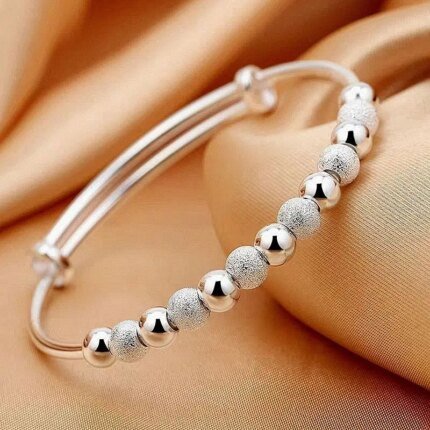 Silver-Color Luxury Beads Bracelets Bangles Cute For Women