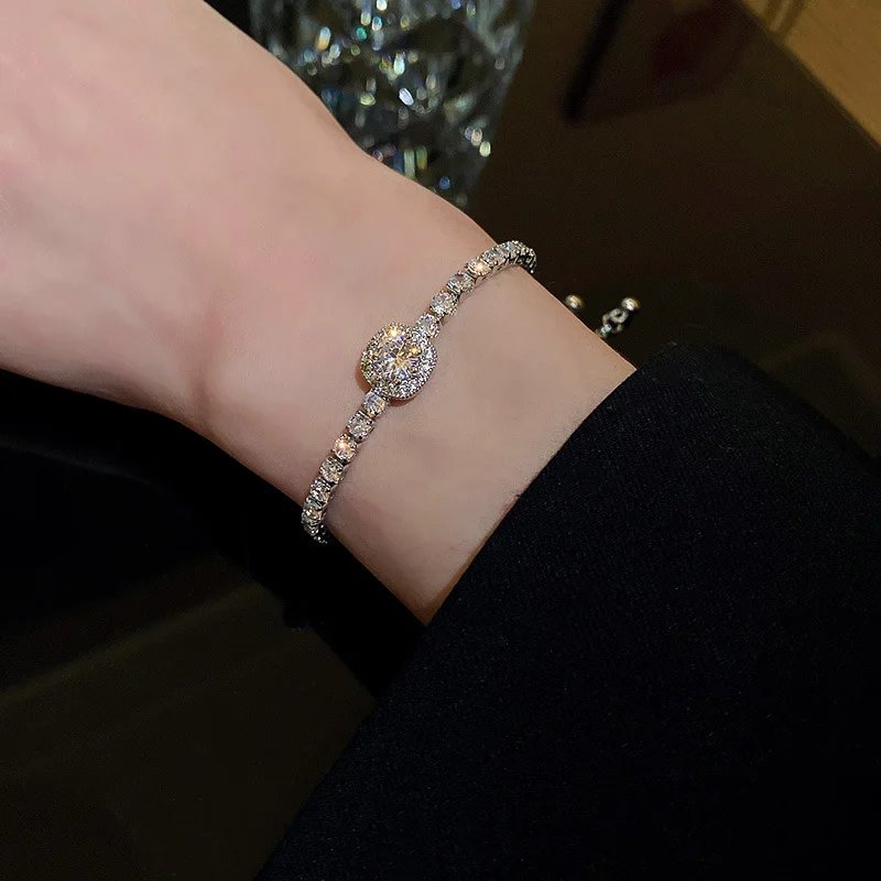 Full of Rhinestones Adjustable 18K Gold Plated Stainless Steel Bracelet For Women 2022 New Trendy Square Zircon Bracelet Jewelry