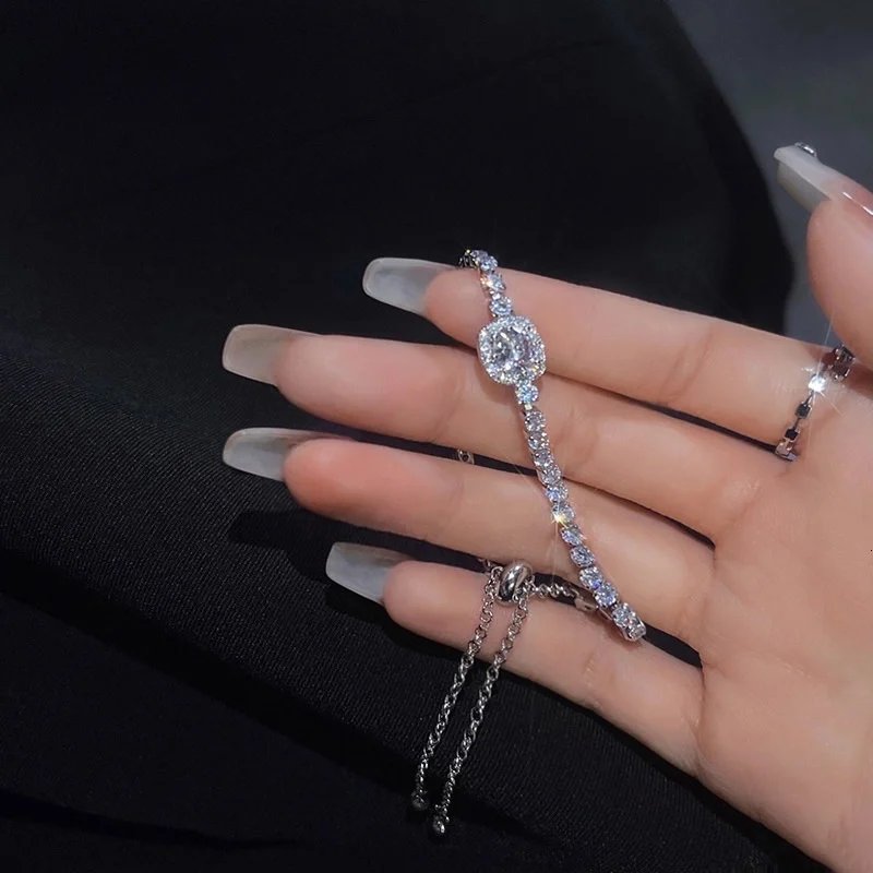 Full of Rhinestones Adjustable 18K Gold Plated Stainless Steel Bracelet For Women 2022 New Trendy Square Zircon Bracelet Jewelry