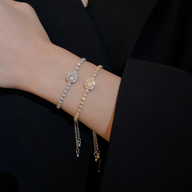 Full of Rhinestones Adjustable 18K Gold Plated Stainless Steel Bracelet For Women 2022 New Trendy Square Zircon Bracelet Jewelry