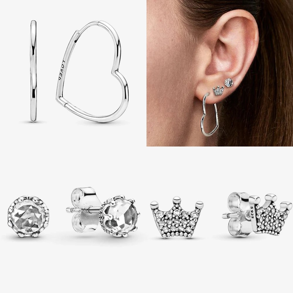 Original 925 Sterling Silver Earrings plata de ley Sparkling Love Heart Ear Studs Earrings for Women Jewelry Gifts Original 925 Sterling Silver Earrings plata de ley Sparkling Love Heart Ear Studs Earrings for Women Jewelry Gifts