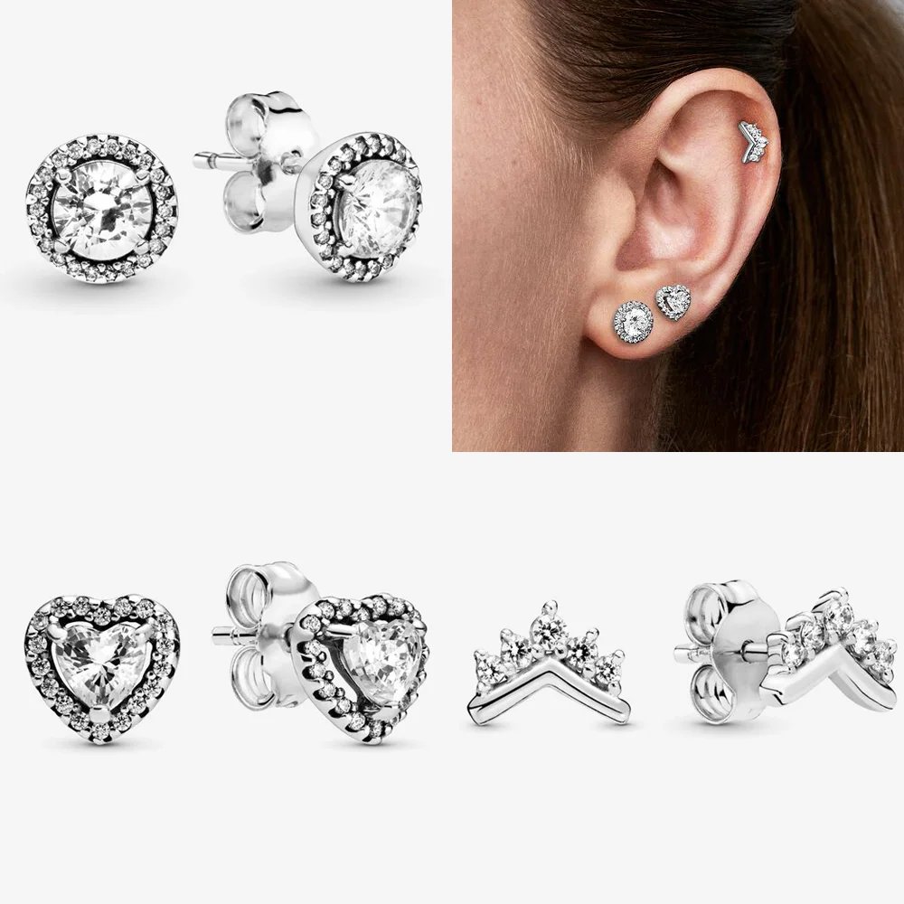 Original 925 Sterling Silver Earrings plata de ley Sparkling Love Heart Ear Studs Earrings for Women Jewelry Gifts Original 925 Sterling Silver Earrings plata de ley Sparkling Love Heart Ear Studs Earrings for Women Jewelry Gifts