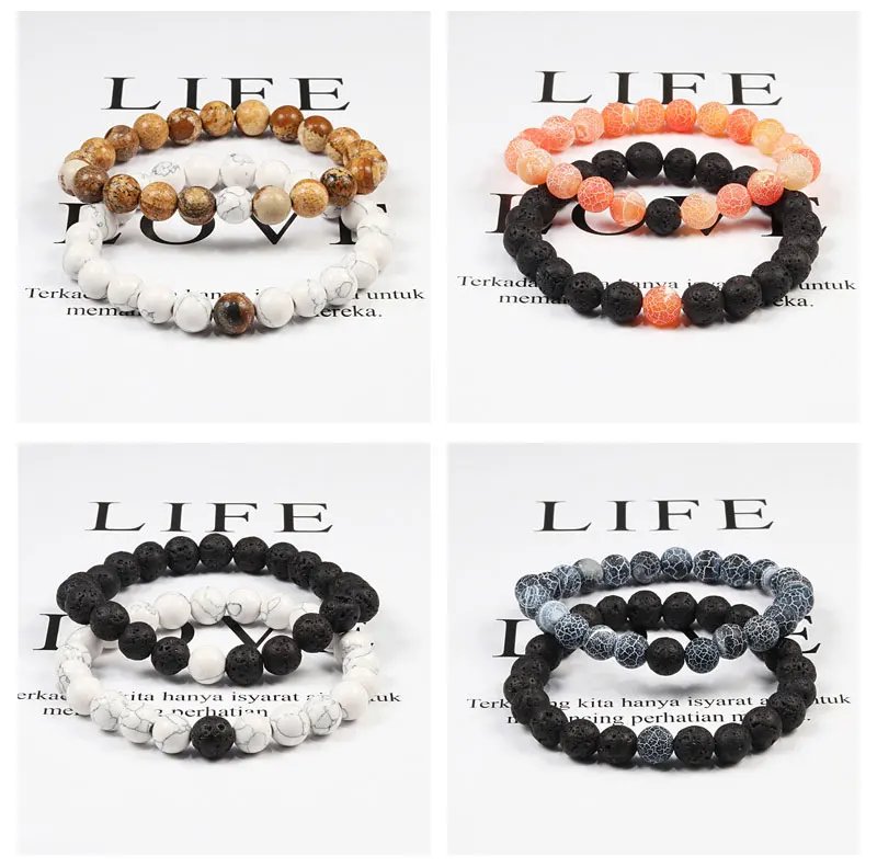 Set Bracelet Couples Distance Black White Natural Lava Stone Tiger Eye Beaded Yoga Bracelets for Men Women Elastic Rope Jewelry Set Bracelet Couples Distance Black White Natural Lava Stone Tiger Eye Beaded Yoga Bracelets for Men Women Elastic Rope Jewelry