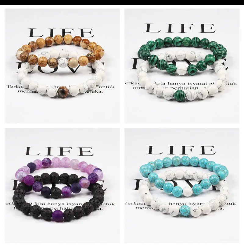 Set Bracelet Couples Distance Black White Natural Lava Stone Tiger Eye Beaded Yoga Bracelets for Men Women Elastic Rope Jewelry Set Bracelet Couples Distance Black White Natural Lava Stone Tiger Eye Beaded Yoga Bracelets for Men Women Elastic Rope Jewelry