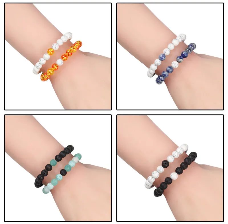 Set Bracelet Couples Distance Black White Natural Lava Stone Tiger Eye Beaded Yoga Bracelets for Men Women Elastic Rope Jewelry Set Bracelet Couples Distance Black White Natural Lava Stone Tiger Eye Beaded Yoga Bracelets for Men Women Elastic Rope Jewelry